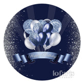 Lofaris Silver Navy Blue Glitter Balloons Round Birthday Backdrop